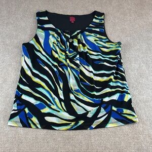 212 Collection Sleeveless Bold Blue/Yellow/Teal Abstract Print Blouse Size L